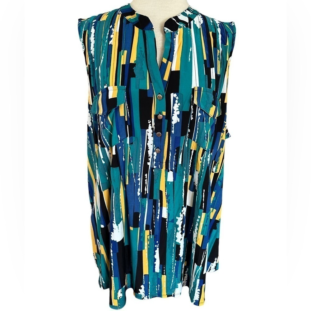 COCOMO 3X Plus Size green blue yellow sleeveless women's Blouse top tuni…